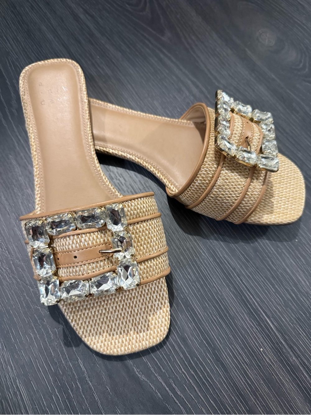 a new day Tan Woven Slide Sandals with Crystal Buckle